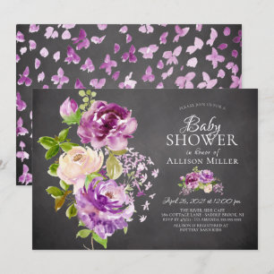 Lila Peonies Blommigt Baby Shower-inbjudan Inbjudningar