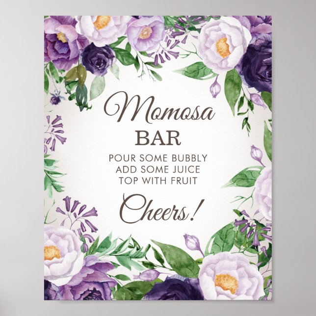 Lila Peonies Blommigt Baby Shower Momosa Pub Poster (Framsidan)
