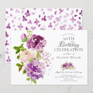 Lila Peonies Blommigt Birthday Inbjudan