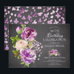 Lila Peonies Blommigt Birthday Inbjudan<br><div class="desc">Blommigt 16:e födelsedagsfest inbjudan med gorgfärgade handmålade lila- och krämpeonier och bladfärgade grönt-löv.  Vänd över inbjudan för att se en koordinerande vattenfärgsfjäder för lila för en speciellare beröring för extra.</div>