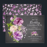 Lila Peonies Blommigt Birthday Inbjudan<br><div class="desc">Blommigt 16:e födelsedagsfest inbjudan med gorgfärgade handmålade lila- och krämpeonier och bladfärgade grönt-löv.  Vänd över inbjudan för att se en koordinerande vattenfärgsfjäder för lila för en speciellare beröring för extra.</div>
