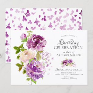 Lila Peonies Blommigt Birthday Inbjudningar