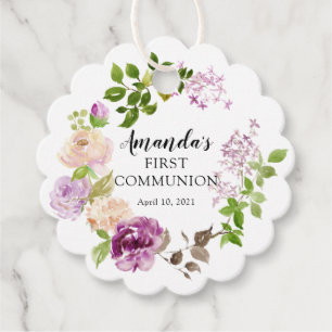 Lila Peonies Blommigt First Heliga Communion Gåvor Etiketter
