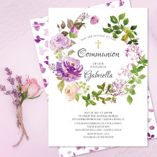 Lila Peonies Blommigt Inbjudan till frö av andning
