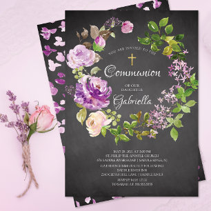 Lila Peonies Blommigt Inbjudan till frö av andning