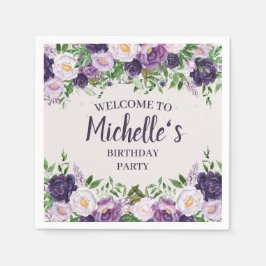Lila Peonies Blommigt Kvinnors födelsedag Välkomme Pappersservett