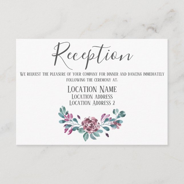 Lila Peonies blommigt Reception Accommodation Card Tilläggskort (Framsida)