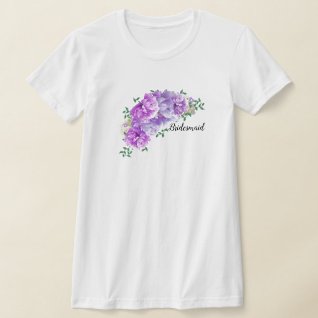 Lila Peonies Brudtärna T-Shirt (Laydown)