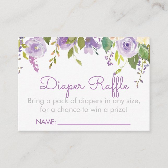 Lila Peonies Diaper Raffle Biljett Inserts Tilläggskort (Framsida)