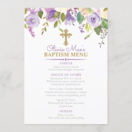 Lila Peonies Girl Baptism Anpassningsbar 5x7 Event Meny