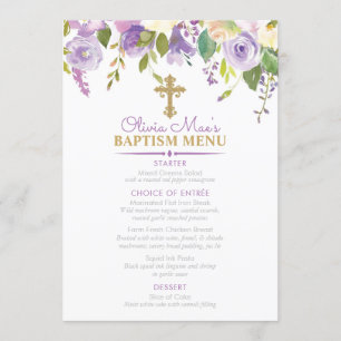 Lila Peonies Girl Baptism Anpassningsbar 5x7 Event Meny