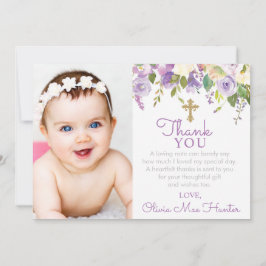 Lila Peonies Girl Baptism Photo Tack Kort