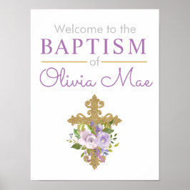 Lila Peonies Girl Baptism Välkommen Poster