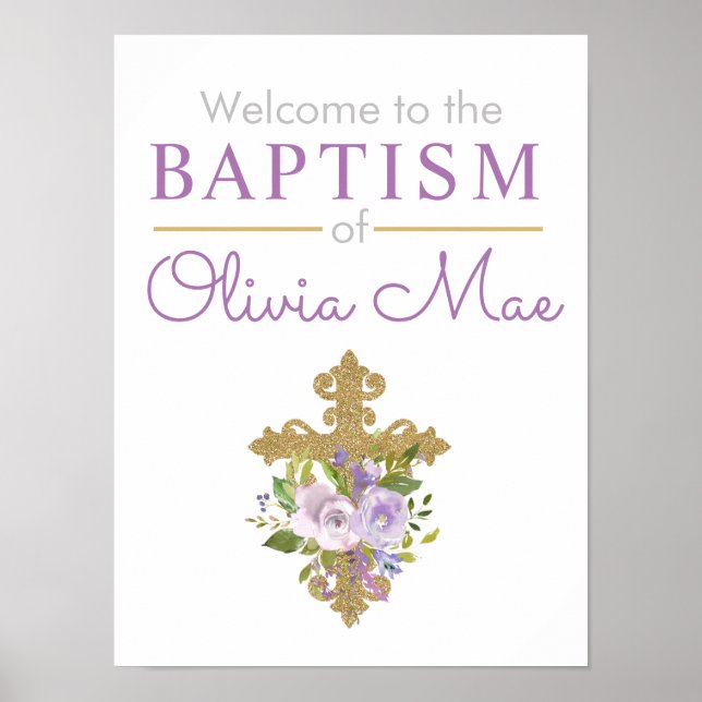Lila Peonies Girl Baptism Välkommen Poster (Framsidan)