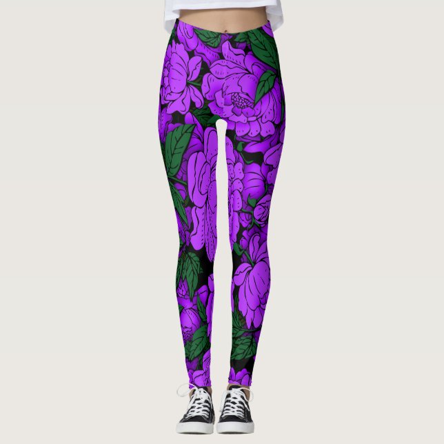 Lila Peonies Leggings (Framsida)