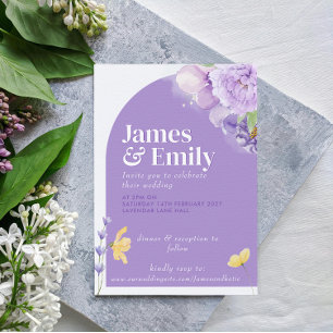Lila Peonies Romantik bröllopsinbjudan Inbjudningar