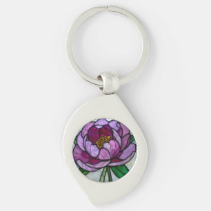 Lila Peony-blekglas Swirl Silverfärgad Nyckelring