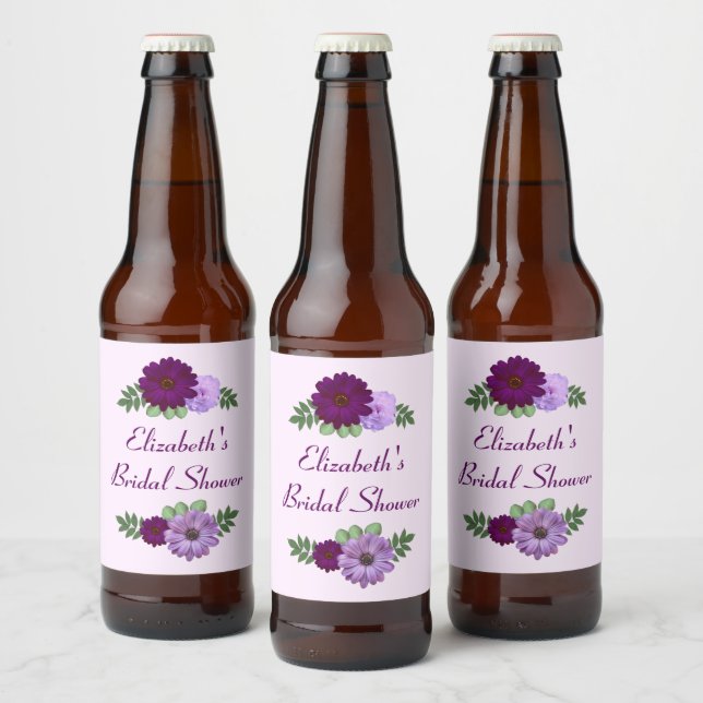 Lila Peony Blommig Bröllopsdusch Ölflaska Etikett (Flaskor)