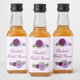 Lila Peony Blommig Bröllopsdusch Spritflaskor Etikett