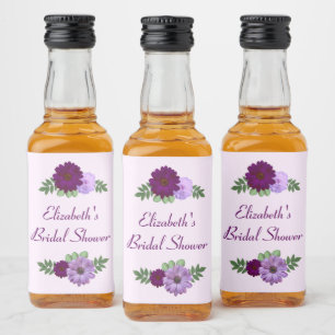 Lila Peony Blommig Bröllopsdusch Spritflaskor Etikett