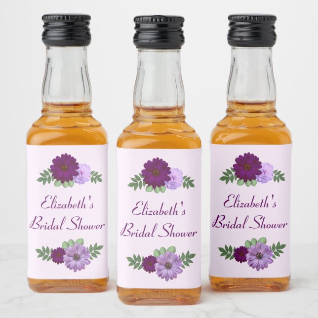Lila Peony Blommig Bröllopsdusch Spritflaskor Etikett (Flaskor)