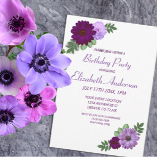 Lila Peony Blommigt Födelsedagsfest Inbjudningar