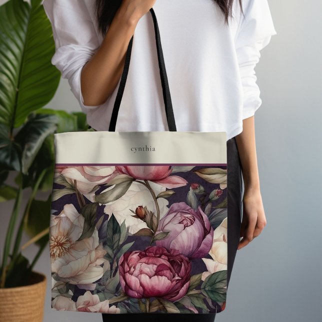 Lila Peony Blommigt Tygkasse (Purple Peony Tote)