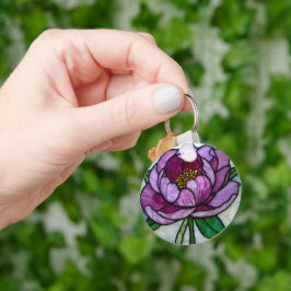 Lila Peony-blyglas Nyckelring