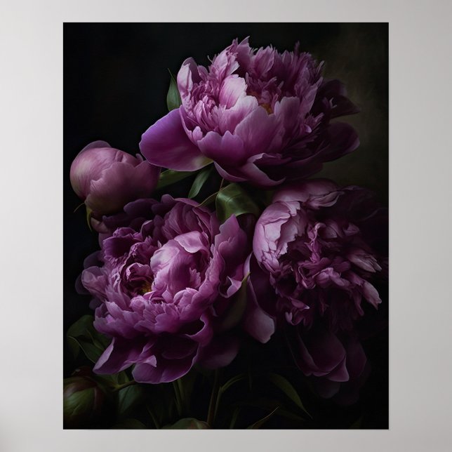 Lila Peony Flowers Art Print Poster (Framsidan)