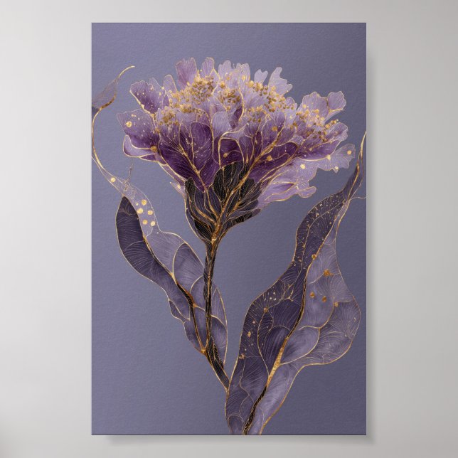 Lila Peony Inspirerad Blomma Med Guldaccenter Poster (Framsidan)