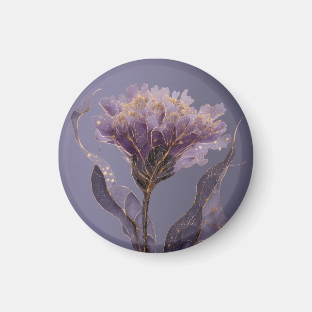 Lila Peony Inspirerad Blommig Guldaccent Magnet (Framsidan)