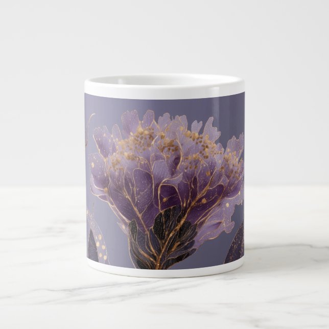 Lila Peony Inspirerad Blommig Med Guldaccent Jumbo Mugg (Framsidan)