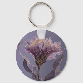 Lila Peony Inspirerad Blommig Med Guldaccent Nyckelring
