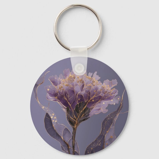 Lila Peony Inspirerad Blommig Med Guldaccent Nyckelring (Framsida)