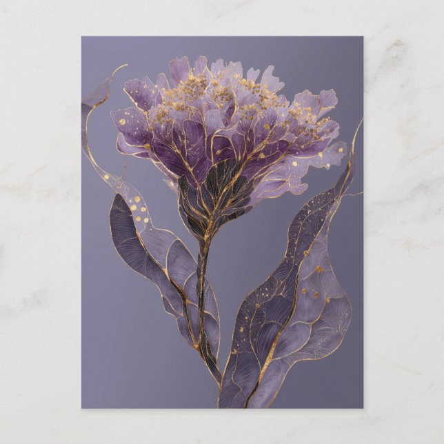 Lila Peony Inspirerad Blommig Med Guldaccent Vykort (Framsida)