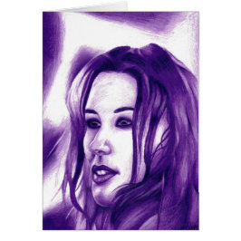 Lila People Woman Porträtt Original Art Hälsningskort