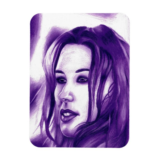 Lila People Woman Porträtt Original Art Magnet (Vertikal)