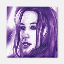 Lila People Woman Porträtt Original Art Magnet