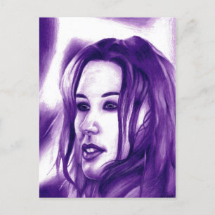 Lila People Woman Porträtt Original Art Vykort