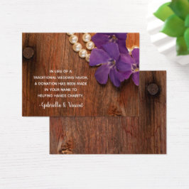 Lila Periwinkle Barn Wood Bröllop välgörenhetsförm Visitkort