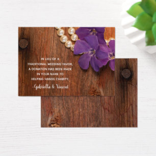 Lila Periwinkle Barn Wood Bröllop välgörenhetsförm Visitkort