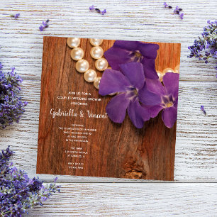 Lila Periwinkle Barn Wood Land Par Shower Inbjudningar