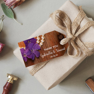 Lila Periwinkle Barn Wood Wedding Favor Märkre Presentetikett