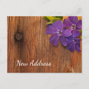 Lila Periwinkle Flowers Barn Wood Ny adress Meddelande Vykort