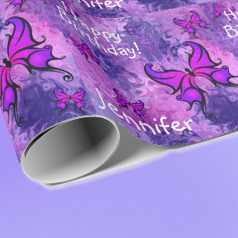 Lila Personalize Namn Butterfly Roll of Birthday Presentpapper
