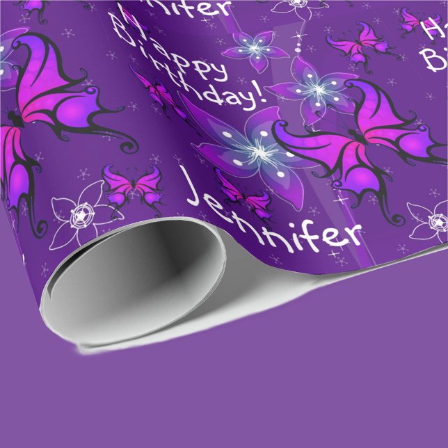 Lila Personalize Namn Butterfly Roll of Presentpapper (Skapare uppladdad)