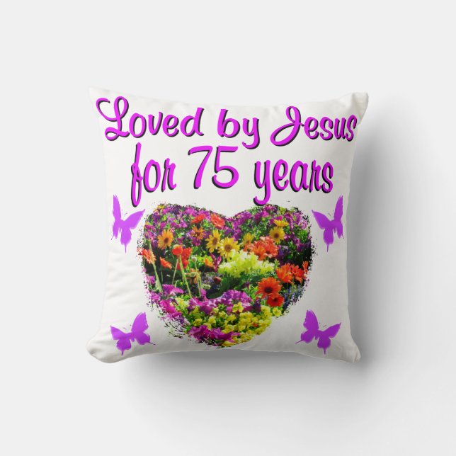 LILA PERSONLIG BLOMMIGT 75:E BIRTHDAY DESIGN KUDDE (Framsida)
