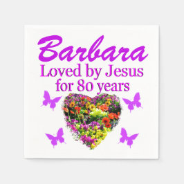 LILA PERSONLIG BLOMMIGT 80 BIRTHDAY NAPKINS PAPPERSSERVETT