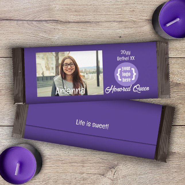 Lila Personlig DIY Photo Candy Pub Wrapper Flygblad (purple personalized candy bar wrapper, job's daughters girls club youth organization chocolate label)