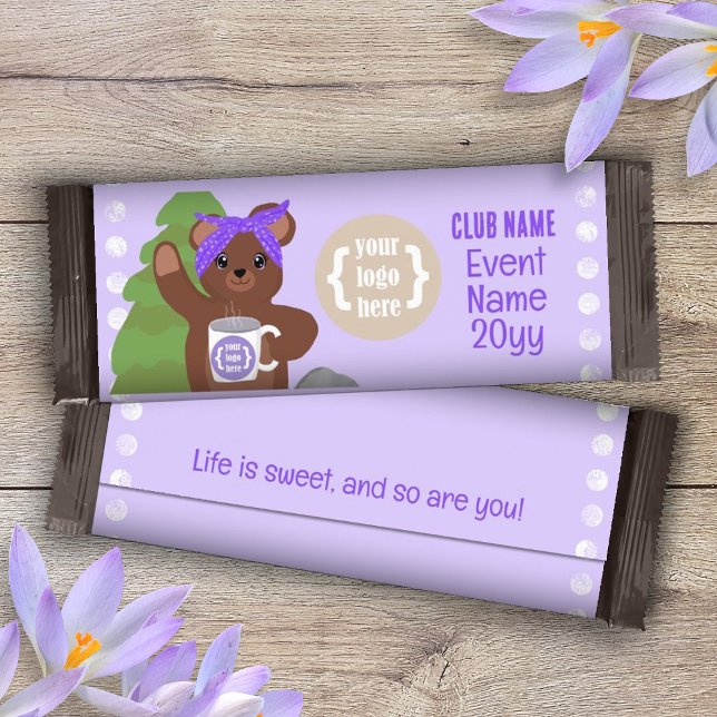 Lila Personlig, Nalle Candy Pub Wrapper Flygblad (bear camping purple party favor candy bar wrapper logo personalized diy chocolate label coffee cup)